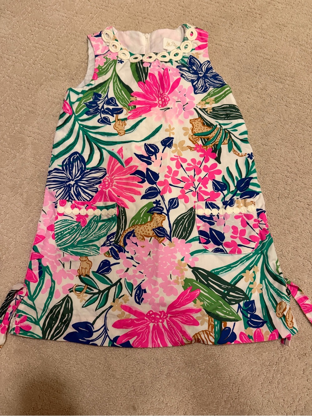 Lilly Pulitzer Girls Size 6 Tropical Floral Shift Dress Pink Green GUC - Picture 1 of 3